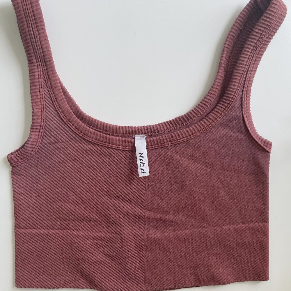 Nikibiki Vintage Chevron Ribbed Crop Top (OS) in Vintage Maple